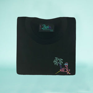 🦩 Retro Flamingo Black T-Shirt – Kid - Unisex | Glows in the dark