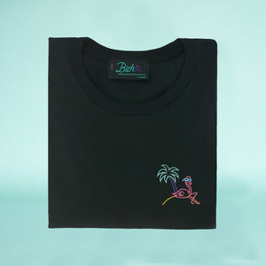🦩 Retro Flamingo Black T-Shirt - Man - Unisex | Glows in the dark